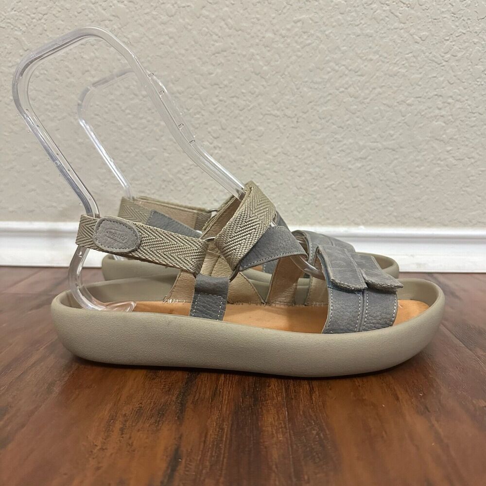 WOLKY Sandals Gray Leather Ankle Strap Walking Beach Strappy